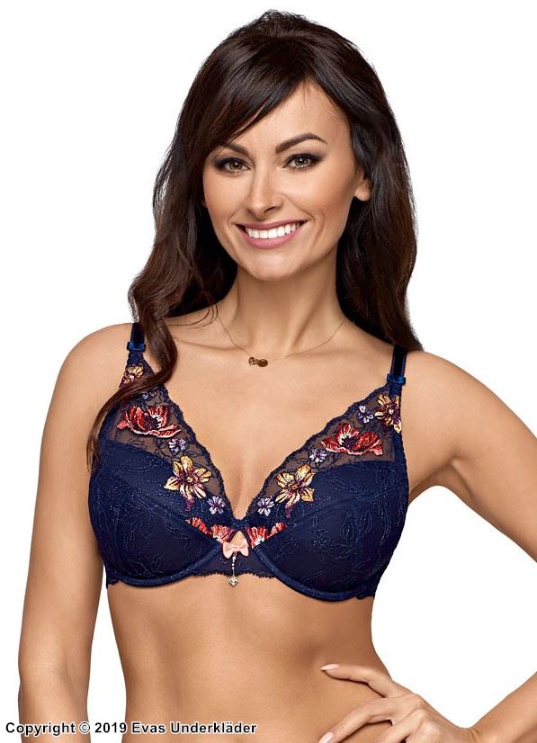 Beautiful bra, embroidery, triangle cups, colorful flowers
